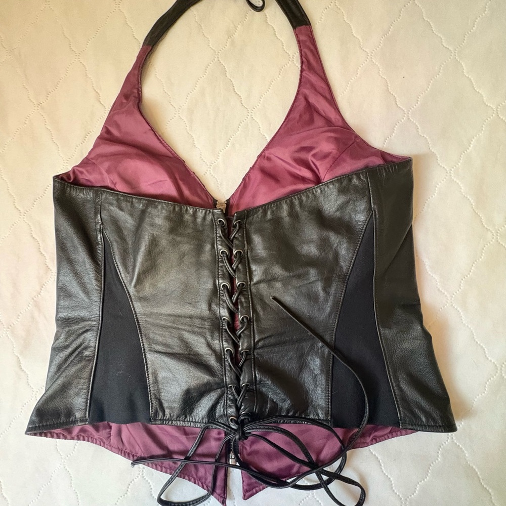 Harley-Davidson Women's Black Leather Halter with Purple Graphics - Picture 2 of 5